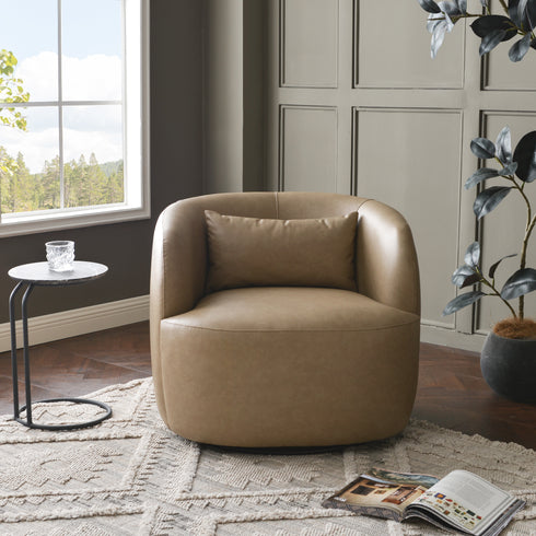 Ashlie Faux Leather Swivel Chair - Khaki Swivel Armchair | Faux Leather Accent Chairs | Kinwell Furniture | Modern Swivel Chairs