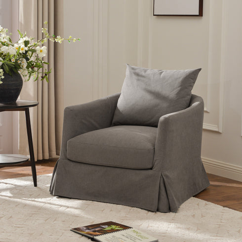 Eliza Slipcover Swivel Barrel Chair – Gray Swivel Armchair | Washable Slipcover Chair | Kinwell Furniture | Cozy Lounge Chair