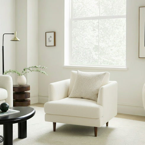 Upholstered Armchair – Cream Square Arm Accent Chair | Performance Fabric Armchair | Kinwell Furniture | Scandinavian, Timeless Design