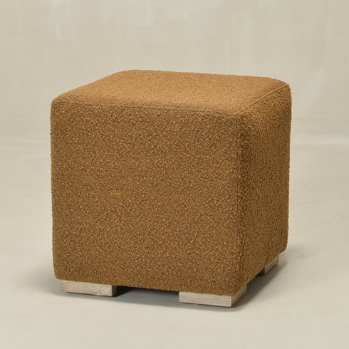 Bouclé Square Ottoman – Brown Modern Footstool | Small Upholstered Ottomans | Kinwell Furniture | Minimalist Cube Poufs