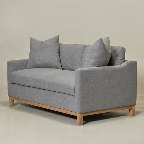 Goose Down Feathers Upholstered Loveseat – Gray Square Arm 2-Seater Sofa | Plush Feather-Filled Loveseat | Kinwell Furniture | Cloud-Soft, Timeless Design