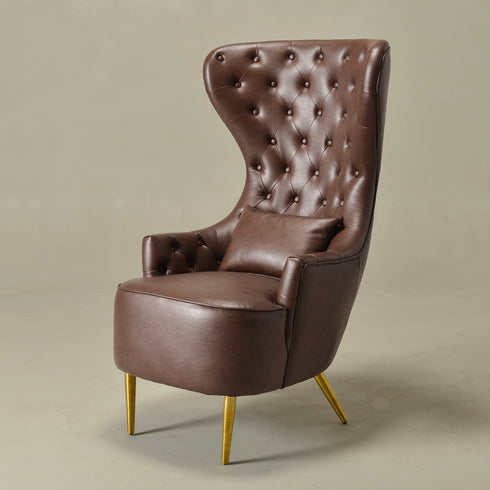 Letitia Faux Leather Wingback Chair - Brown Accent Chair | Decorative Faux Leather Chairs | Kinwell Furniture | Modern Wingback Accent Chairs