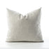 A square throw pillow in a textured, woven light gray fabric, photographed against a seamless white background.