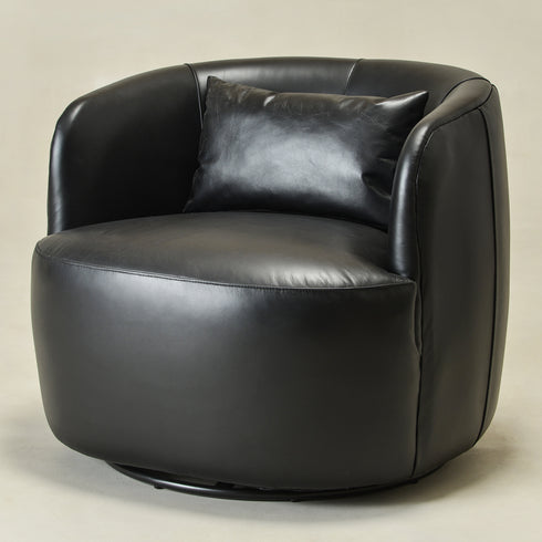 Ashlie Leather Swivel Barrel Chair - Black Accent Swivel Chair | Swivel Chairs for Living Rooms | Kinwell Furniture | Top Swivel Chairs