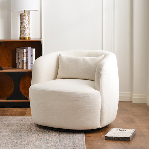 Ashlie Linen Swivel Barrel Chair - Ivory Modern Swivel Chair | Swivel Accent Chairs | Kinwell Furniture | Swivel Armchairs