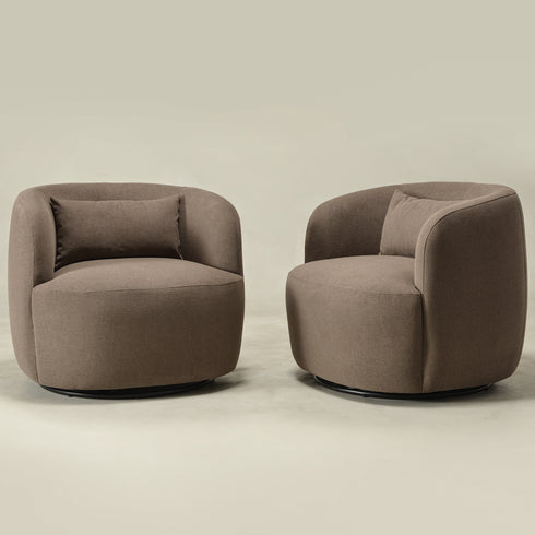Ashlie Chenille Swivel Barrel Chair - Teddy Brown Modern Swivel Chair | Swivel Accent Chairs | Kinwell Furniture | Swivel Armchairs
