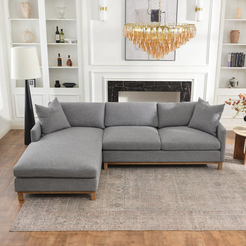 Goose Down Feathers Upholstered Sectional Sofa | Cloud Soft L-Shaped Sectional with Chaise | Down Filled Modern Sectional Couch | Comfortable Everyday Sectional Sofa | Modular L-Shape Sectional | Kinwell Furniture