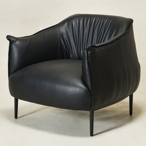 Kadar Leather Barrel Chair-Black Modern Leather Chair | Accent Chairs | Kinwell Furniture | Barrel Chairs