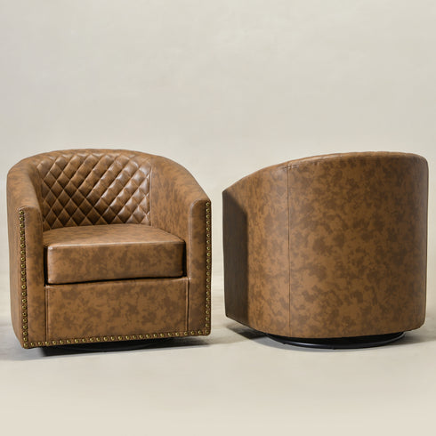Logan Faux Leather Tufted Swivel Club Chair - Coffee Modern Swivel Chair | Swivel Accent Chairs | Kinwell Furniture | Swivel Armchairs