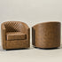 Logan Faux Leather Tufted Swivel Club Chair - Coffee Modern Swivel Chair | Swivel Accent Chairs | Kinwell Furniture | Swivel Armchairs