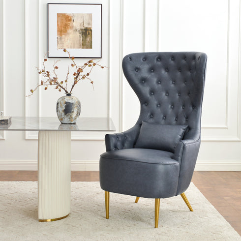 Letitia Faux Leather Wingback Chair - Navy Accent Chair | Decorative Faux Leather Chairs | Kinwell Furniture | Modern Wingback Accent Chairs