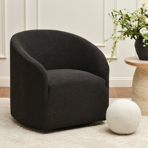 Susie Bouclé Swivel Barrel Chair - Modern Swivel Chair | Swivel Accent Chairs | Kinwell Furniture | Swivel Armchairs
