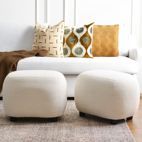 Elmer Linen Ottoman - Ivory Fabric Ottoman | Decorative Ottoman | Kinwell Furniture | Modern Ottoman Furniture
