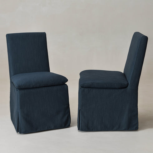 Diane Slipcover Performance Dining Chair with Casters - Indigo Upholstered Dining Chair | Modern Dining Chairs | Kinwell Furniture | Performance Fabric Dining Chairs