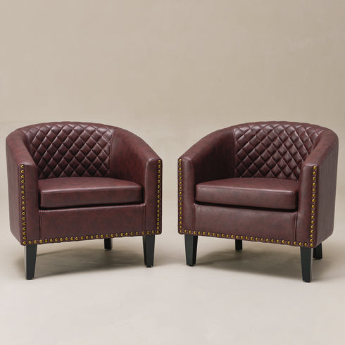 Logan Faux Leather Tufted Club Chair - Red Accent Chair | Decorative Accent Chairs | Kinwell Furniture | Modern Accent Chairs