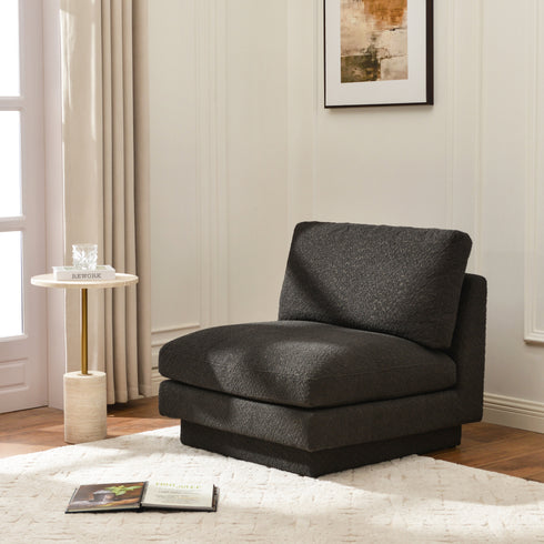 Montyne Armless Bouclé Chair - Dark Gray Upholstery | Charcoal Gray Accent Chair | Kinwell Furniture | Mid-century Modern Style