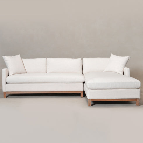 Cream Goose Down Sectional Sofa | L-Shape Down Filled Sectional with Chaise | Cream Upholstered Sectional Sofa | Modern Cream Sectional Couch | Soft Down Sectional Sofa