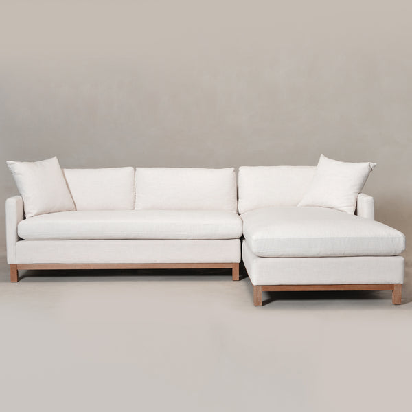 Cream Goose Down Sectional Sofa | L-Shape Down Filled Sectional with Chaise | Cream Upholstered Sectional Sofa | Modern Cream Sectional Couch | Soft Down Sectional Sofa