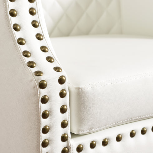 Louis Faux Leather Tufted Club Chair - White Accent Chair | Decorative Accent Chairs | Kinwell Furniture | Modern Club Chairs | Barrel Club Chair | Nailhead Trim Chair | Contemporary Faux Leather Chair | Elegant White Chair