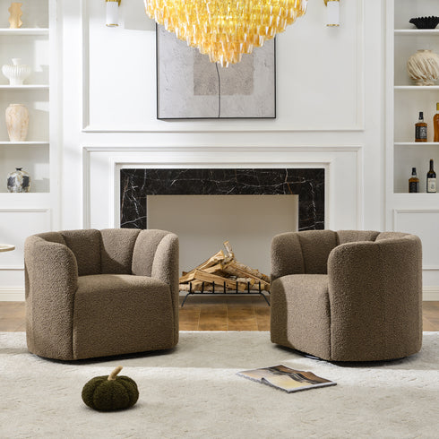 Wilton Bouclé Swivel Barrel Chair - Teddy Brown Petal Back Modern Swivel Chair | Swivel Accent Chairs | Kinwell Furniture | Swivel Armchairs