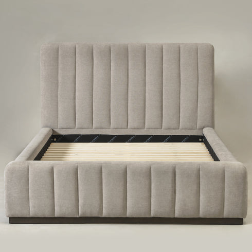 Agnes Linen Platform Bed - Beige / Gray Upholstered Bed | Queen & King Platform Beds | Kinwell Furniture | Modern Linen Bed Frames