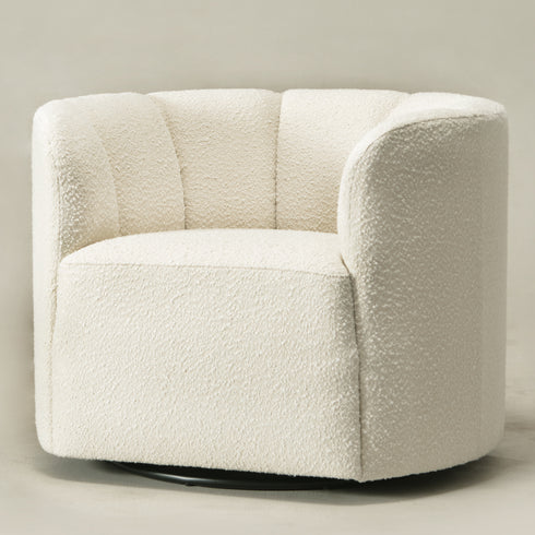 Wilton Bouclé Swivel Barrel Chair - White Petal Back Modern Swivel Chair | Swivel Accent Chairs | Kinwell Furniture | Swivel Armchairs