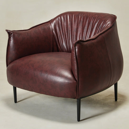 Kadar Leather Barrel Chair-Red Modern Leather Chair | Accent Chairs | Kinwell Furniture | Barrel Chairs