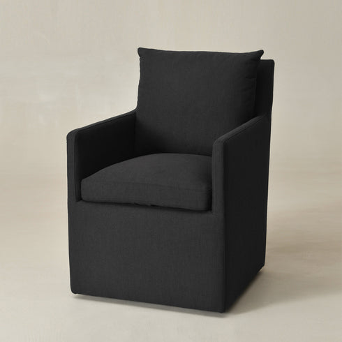 Sean Performance Dining Chair with Casters - Black Upholstered Dining Chair | Modern Dining Chairs | Kinwell Furniture | Performance Fabric Dining Chairs