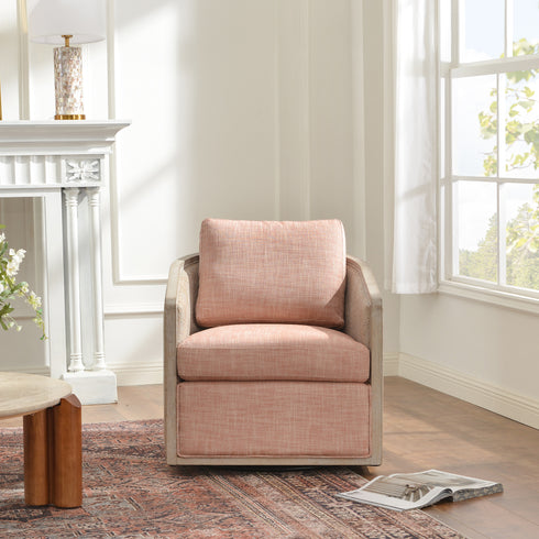 Claude Linen Swivel Cane Chair