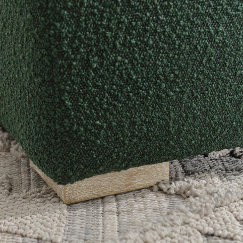 Bouclé Square Ottoman – Green Modern Footstool | Small Upholstered Ottomans | Kinwell Furniture | Minimalist Cube Poufs