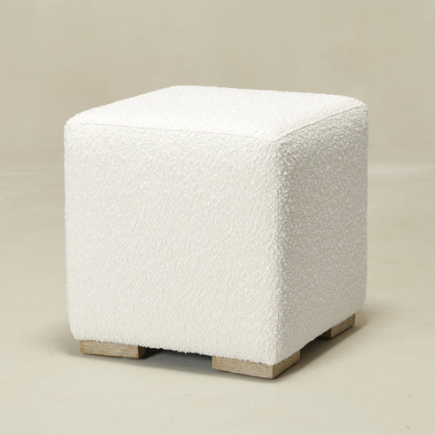 Bouclé Square Ottoman – White Modern Footstool | Small Upholstered Ottomans | Kinwell Furniture | Minimalist Cube Poufs