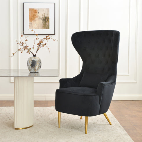 Letitia Velvet Wingback Accent Chair - Black Accent Chair | Decorative Accent Chairs | Kinwell Furniture | Modern Accent Chairs