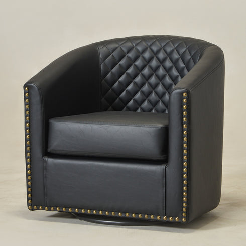 Logan Faux Leather Tufted Swivel Club Chair - Black Modern Swivel Chair | Swivel Accent Chairs | Kinwell Furniture | Swivel Armchairs