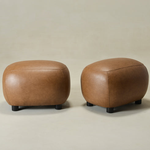 Elmer Faux Leather Ottoman – Round Camel Ottoman | Decorative Ottoman | Kinwell Furniture | Modern Faux Leather Furniture