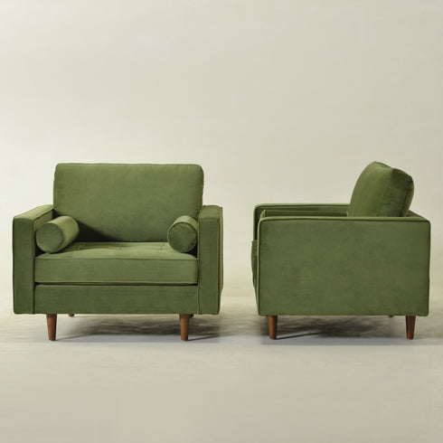 Tiziano Tufted Armchair – Green Velvet Accent Chair with Pillows | Mid-Century Lounge Chair | Kinwell Furniture