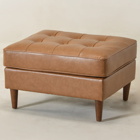 Tiziano Tufted Ottoman – Faux Leather Rectangular Footrest & Accent Seat | Mid-Century Upholstered Pouf | Camel Ottoman