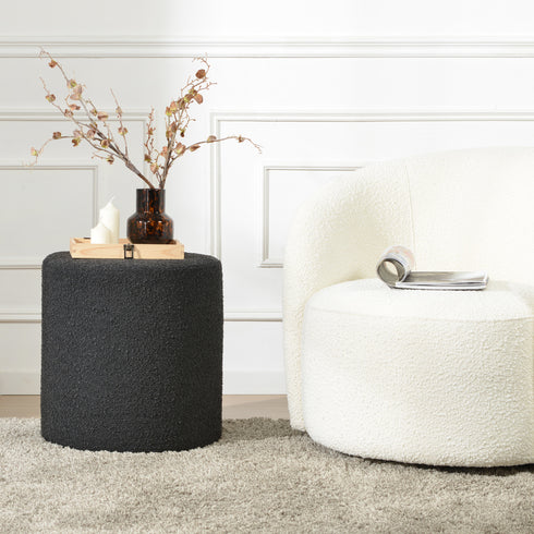 Elof Bouclé Ottoman - Stool Ottoman | Ottoman for Sitting | Kinwell Furniture | Mid Century Poufs