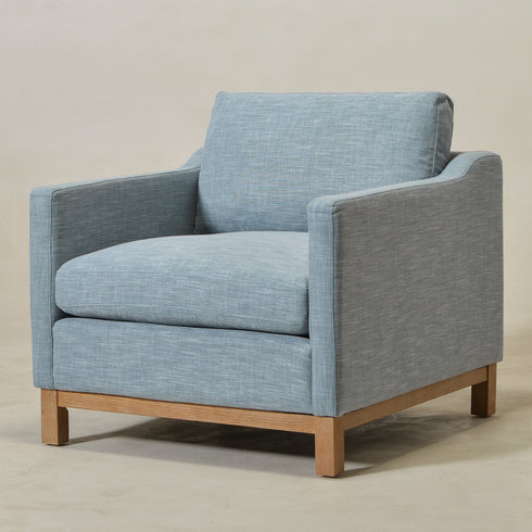 Goose Down Feathers Upholstered Armchair – Blue Square Arm Accent Chair | Plush Feather-Filled Chair | Kinwell Furniture | Cloud-Soft, Timeless Design