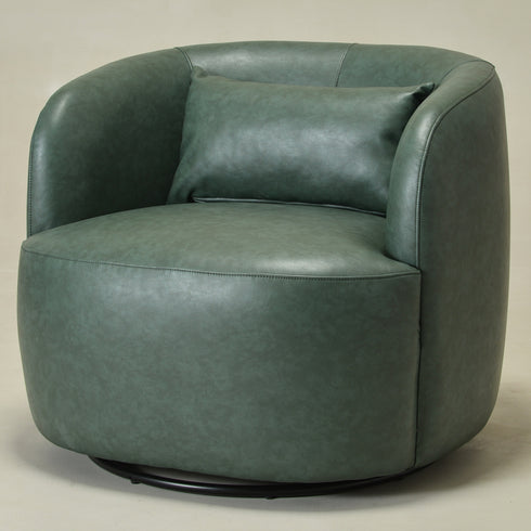 Ashlie Faux Leather Swivel Chair - Green Faux Leather Swivel Chair | Modern Barrel Chairs | Kinwell Furniture | Swivel Accent Chairs