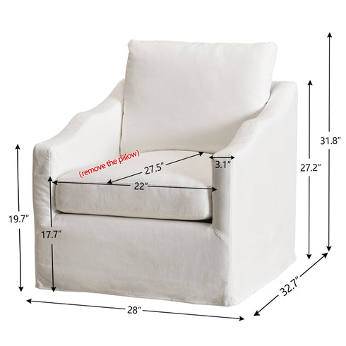 Charles Slipcover Swivel Barrel Chair – Pure White Modern Swivel Chair | Slipcover Swivel Chairs | Kinwell Furniture | Swivel Armchairs