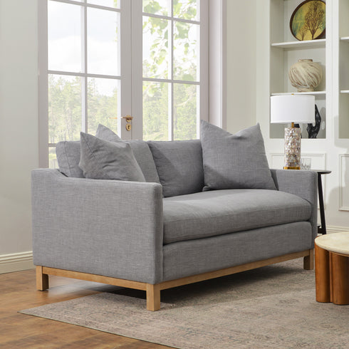 Goose Down Feathers Upholstered Loveseat – Gray Square Arm 2-Seater Sofa | Plush Feather-Filled Loveseat | Kinwell Furniture | Cloud-Soft, Timeless Design