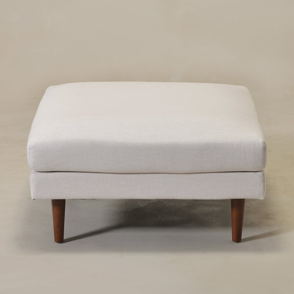 Albert Linen Blend Ottoman – Footrest & Pouf | Living Room Accent Seat | Kinwell Furniture | Contemporary Ottoman | Ivory