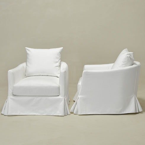 Eliza Slipcover Swivel Barrel Chair – White Swivel Armchair | Washable Slipcover Chair | Kinwell Furniture | Cozy Lounge Chair