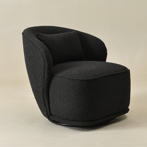 Laura Bouclé Swivel Barrel Chair - Black Swivel Accent Chair | Living Room Swivel Chairs | Kinwell Furniture | Best Swivel Chairs