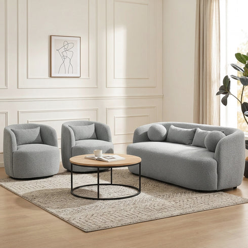 Ashlie Bouclé Loveseat |Light Gray Loveseat | Fabric Loveseat Couch | Kinwell Furniture | Modern Loveseats & Comfortable Loveseat Sofa
