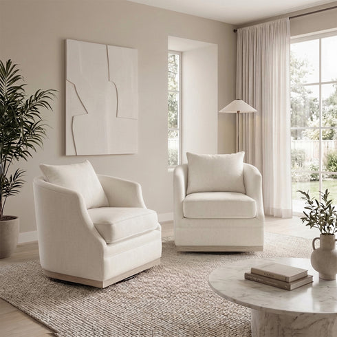 Minerva Swivel Barrel Chair - Beige Modern Swivel Chair | Swivel Accent Chairs | Kinwell Furniture | Swivel Armchairs