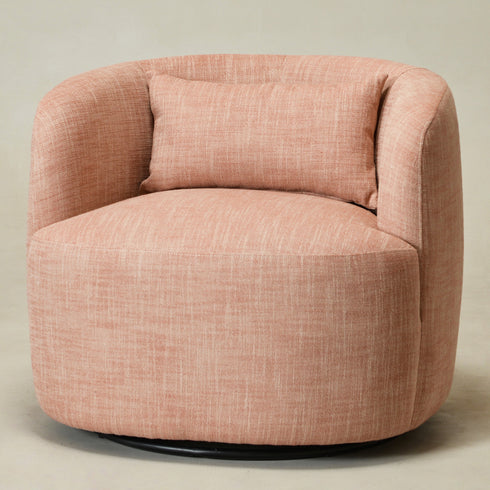 Ashlie Linen Swivel Barrel Chair - Coral Modern Swivel Chair | Swivel Accent Chairs | Kinwell Furniture | Swivel Armchairs