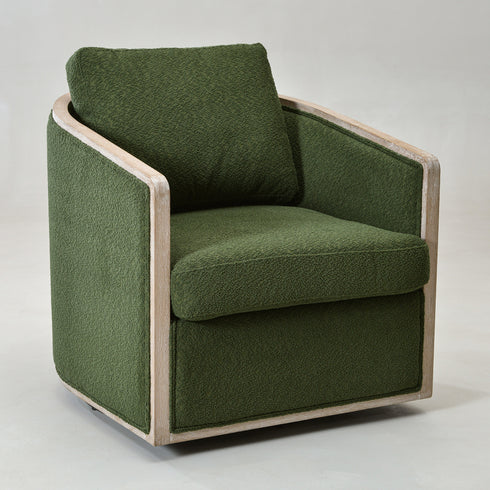 Claude Bouclé Swivel Barrel Chair - Green Modern Swivel Chair | Swivel Accent Chairs | Kinwell Furniture | Swivel Armchairs