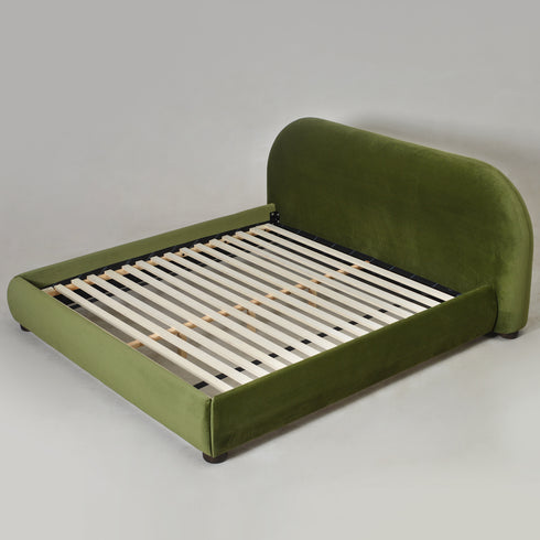 Harriet Vevlet Platform Bed with Wood Legs