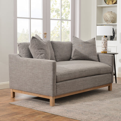 Goose Down Feathers Upholstered Loveseat – Tan Square Arm 2-Seater Sofa | Plush Feather-Filled Loveseat | Kinwell Furniture | Cloud-Soft, Timeless Design